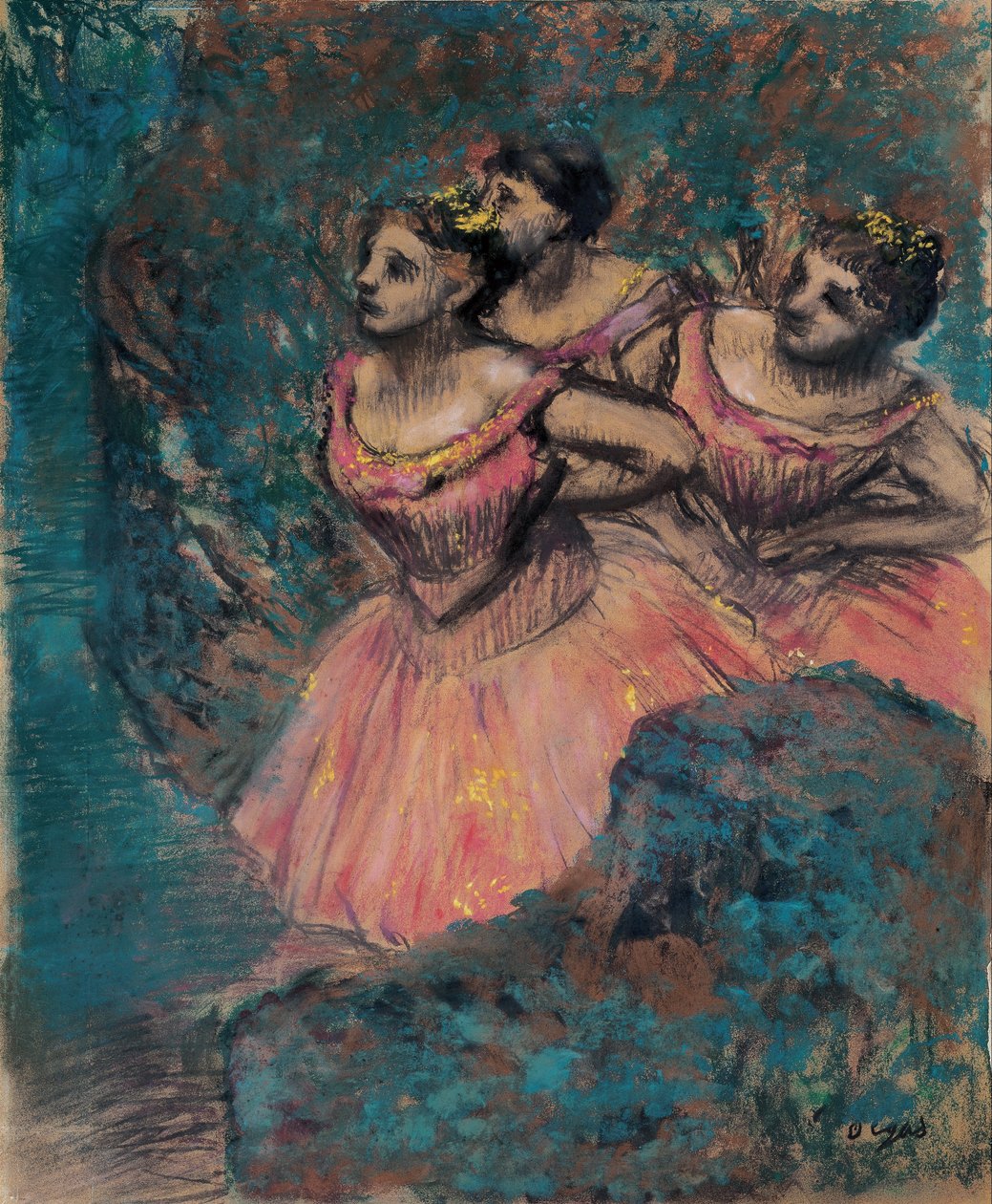 Three Dancers in Red Costume av Edgar Degas