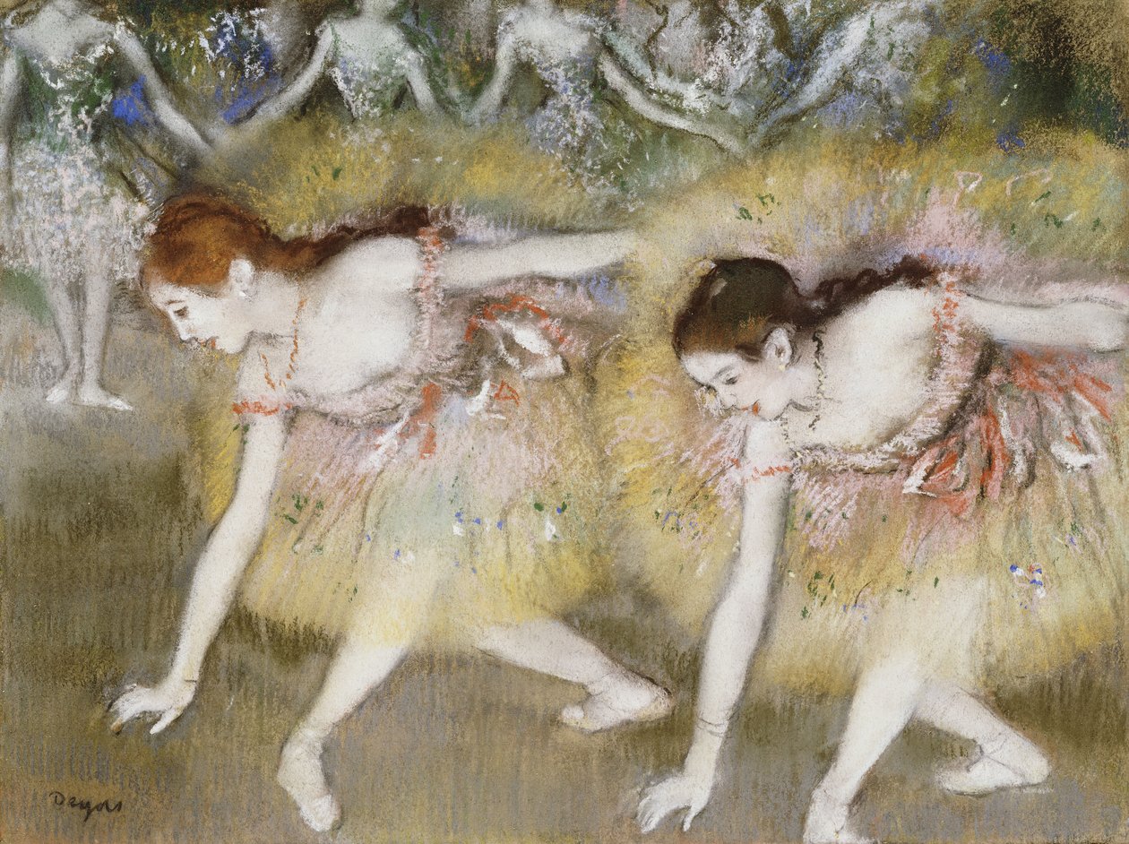 Dansare som böjer sig ner av Edgar Degas