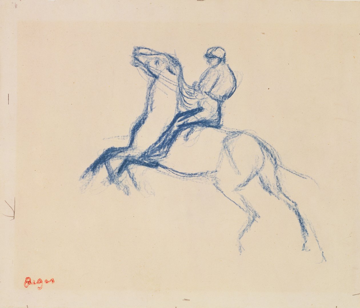 Jockey på hästryggen (krita på papper) av Edgar Degas