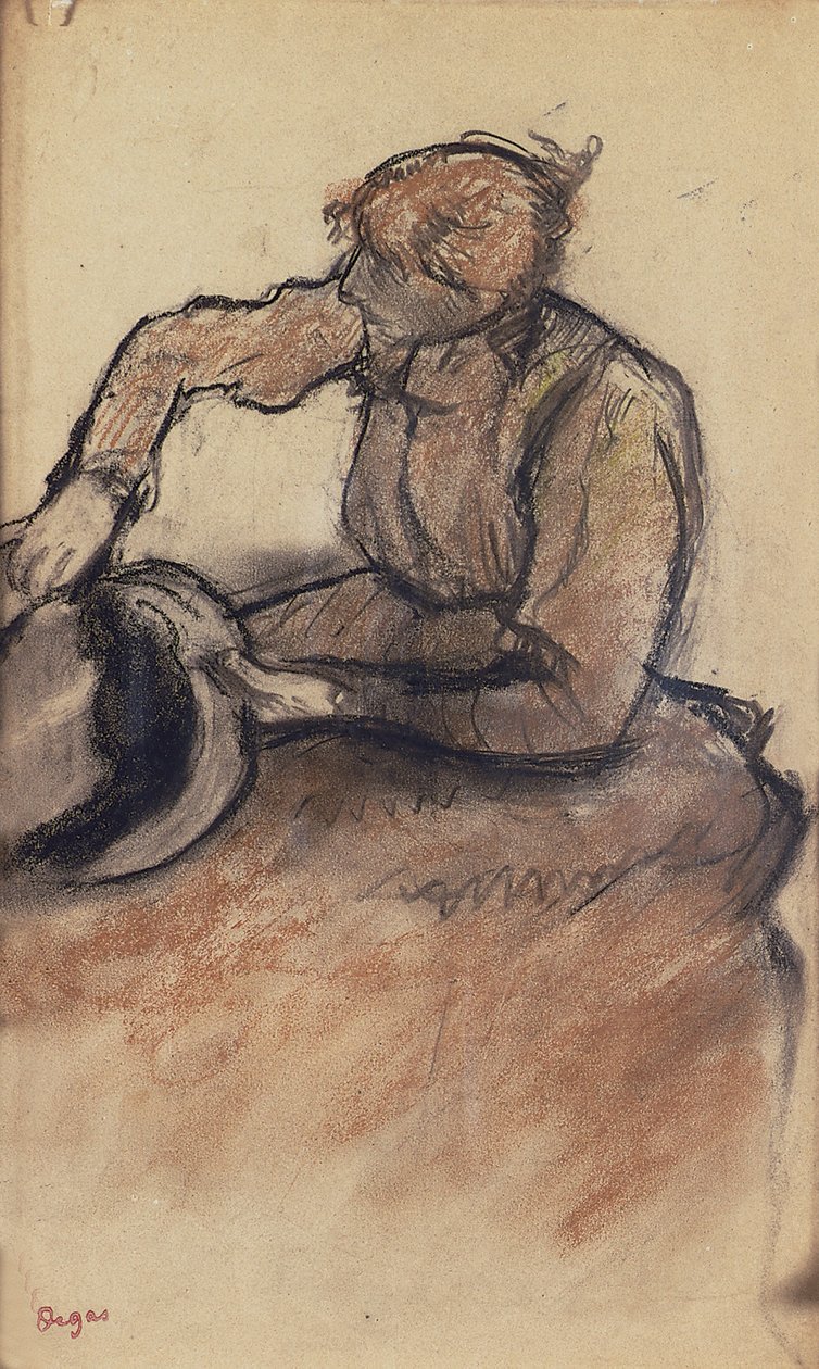 Milliner trimmar en hatt, ca 1898 av Edgar Degas