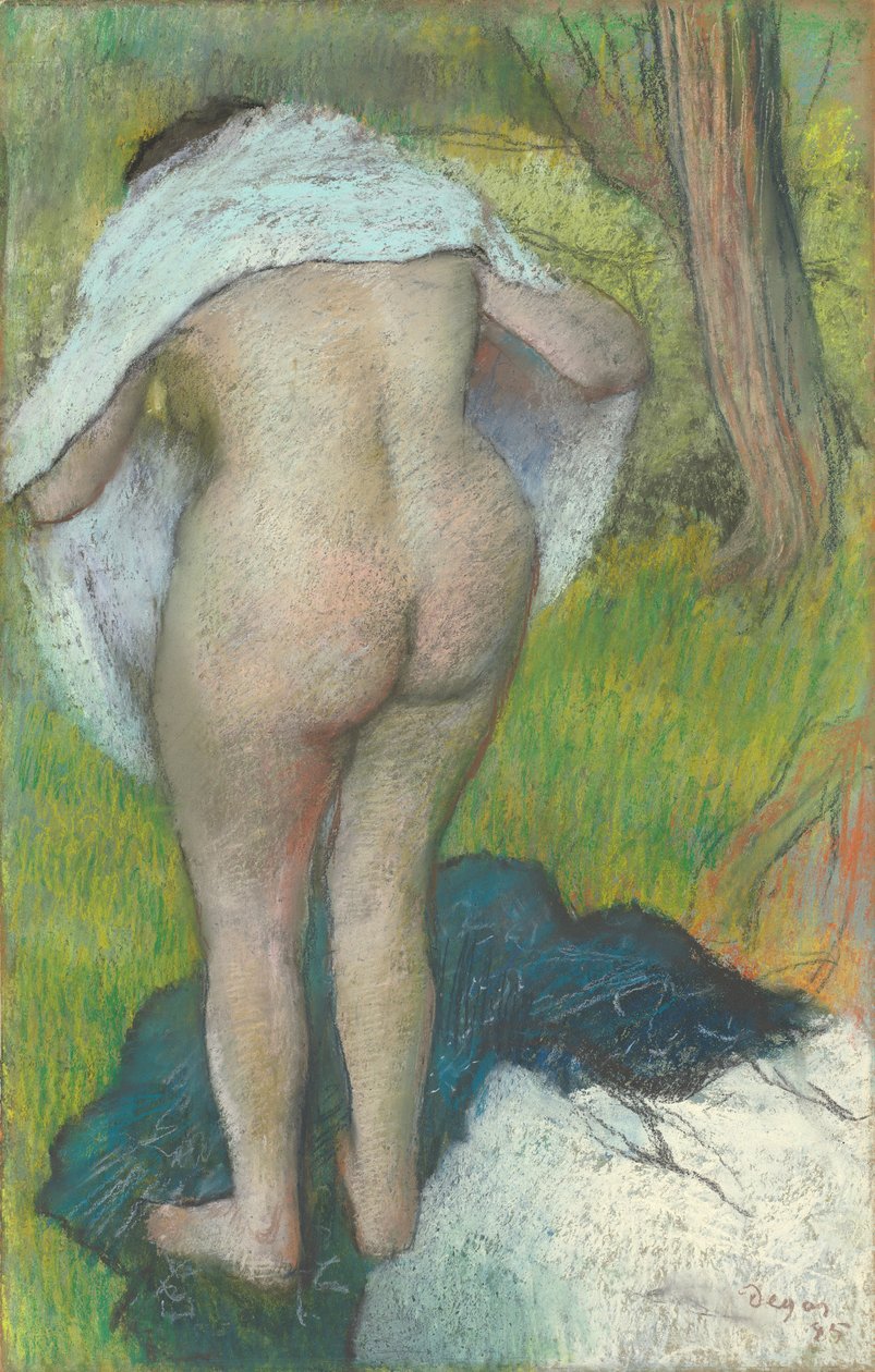Ung kvinna som klär sig själv av Edgar Degas