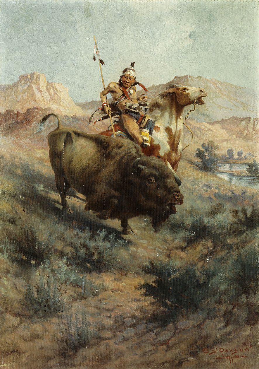 Indian och Buffalo, 1891 av Edgar Samuel Paxson