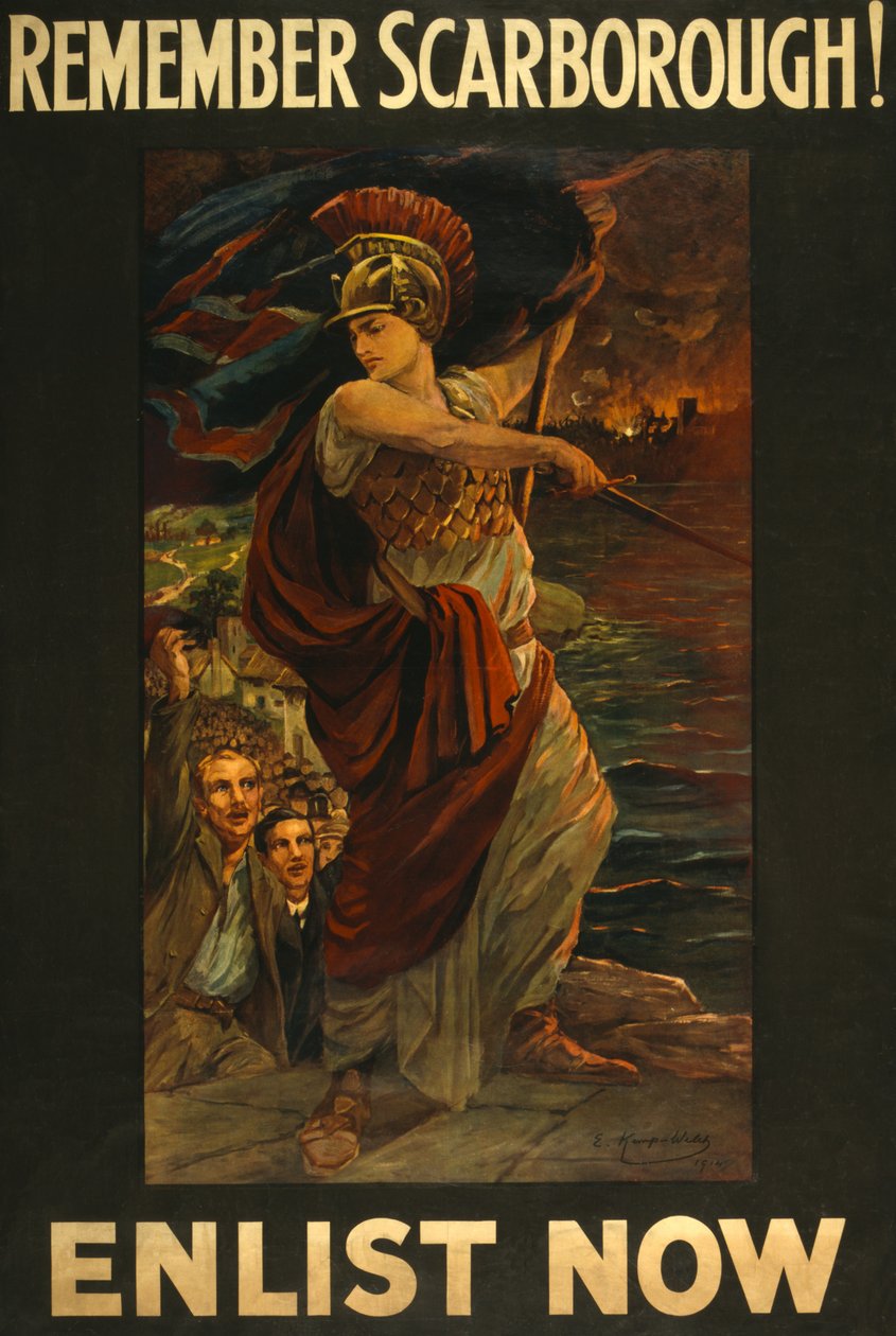 Rekryteringsaffisch Kom ihåg Scarborough! Ta värvning nu, pub. 1914 av Edith Kemp Welch