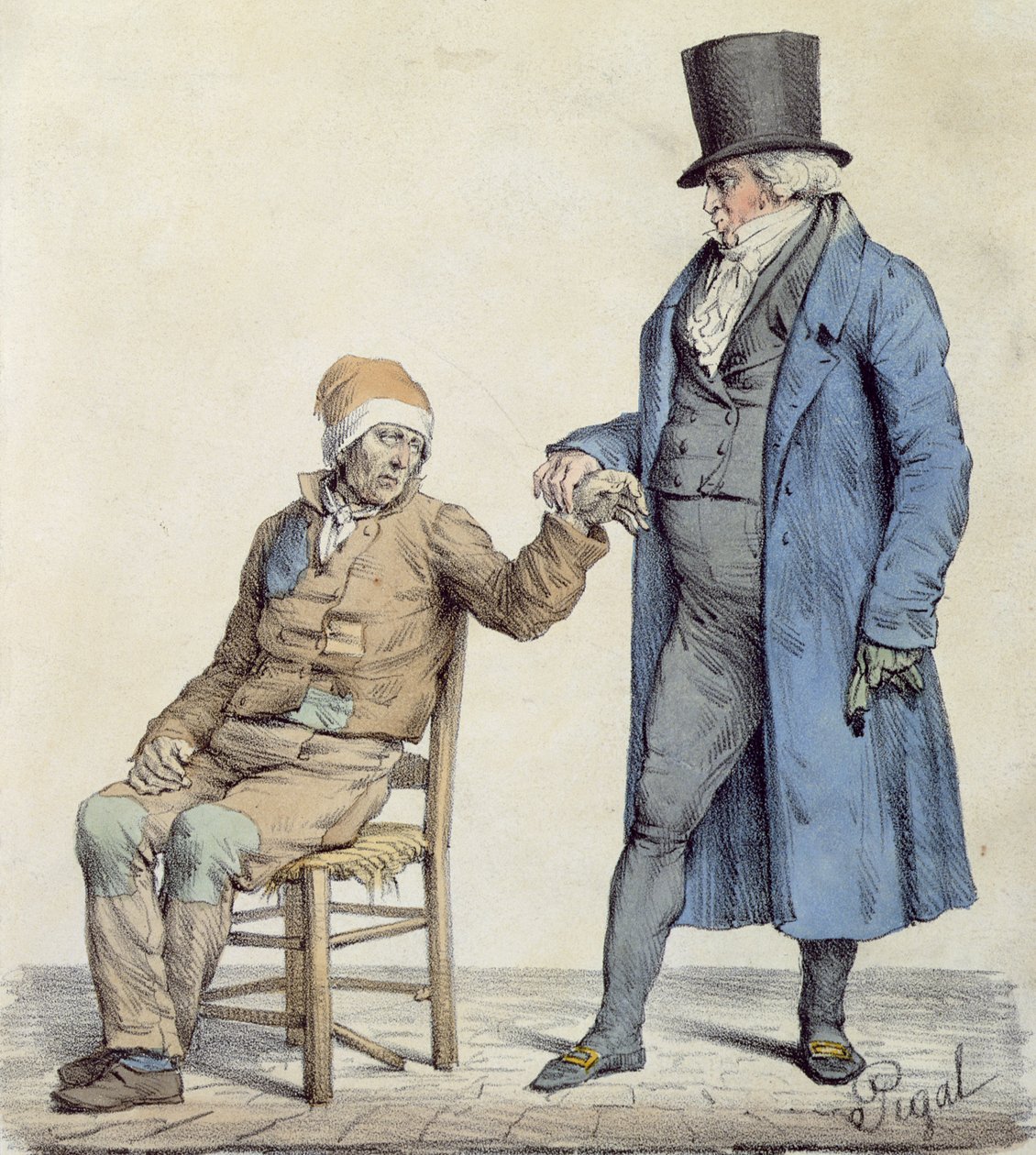"Du är fin!", avbildning av den fattiges läkare, graverad av Langlume (fl.1822-24) 1825 av Edme Jean Pigal