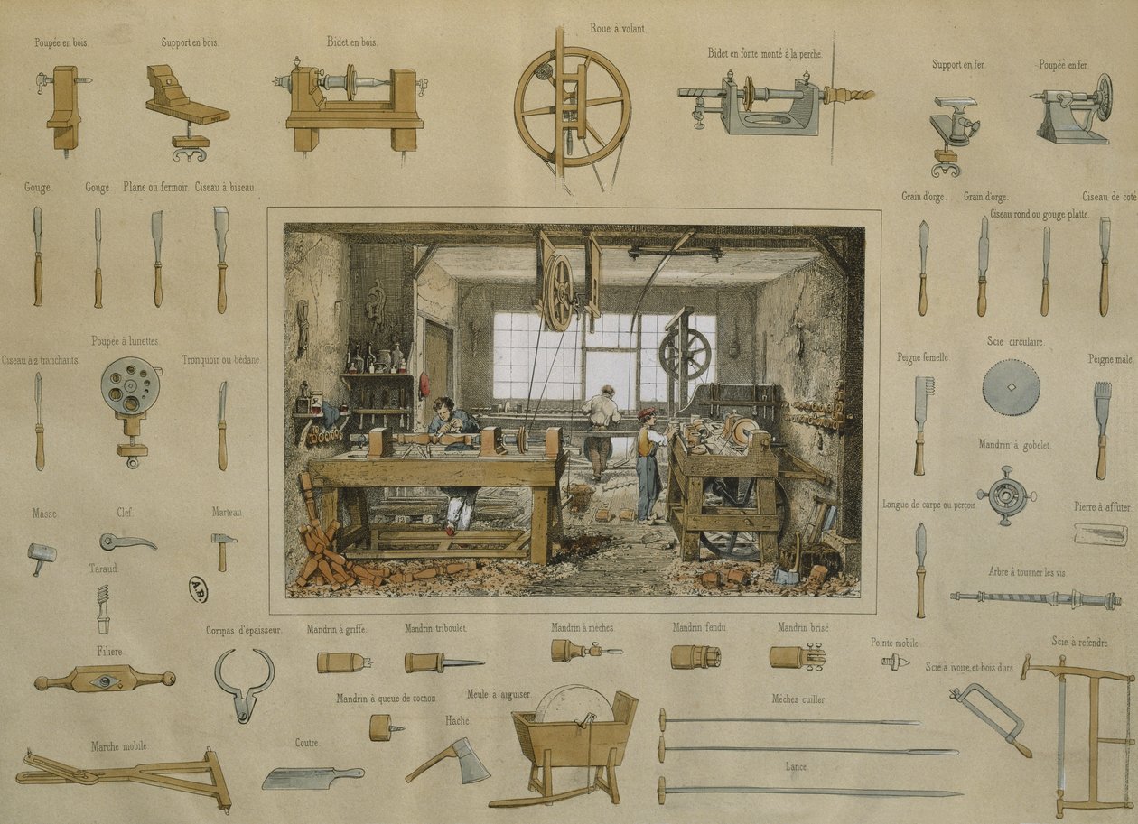Workshop av en träsvarvare, illustration från 