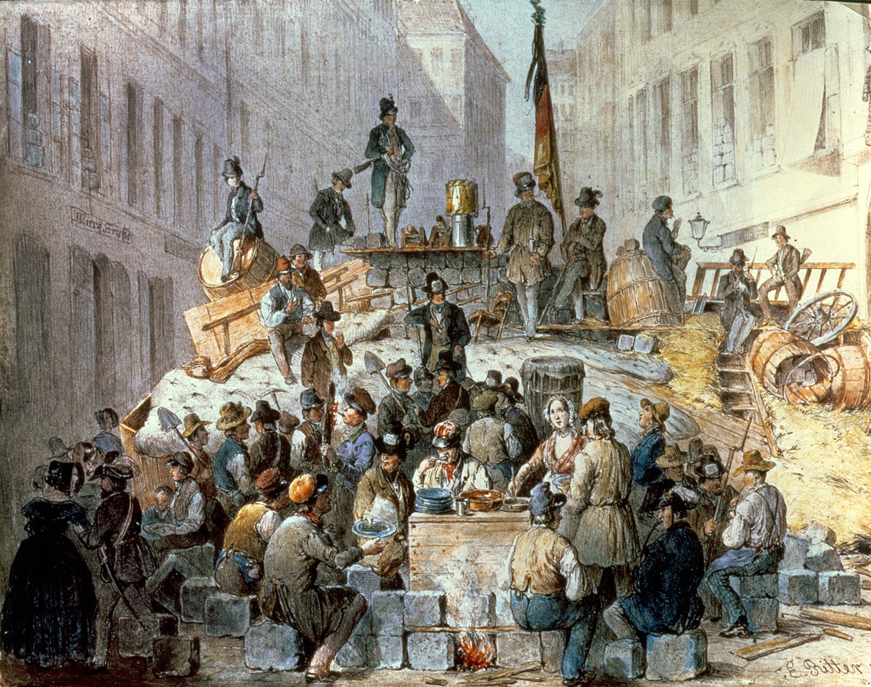 Barrikader i Marzstrasse, Wien, 1848 av Edouard Ritter