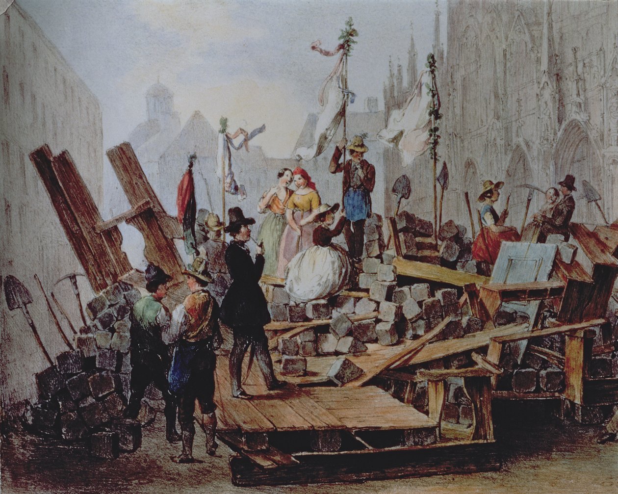 Barrikader på Stephansplatz, Wien, 1848 av Edouard Ritter