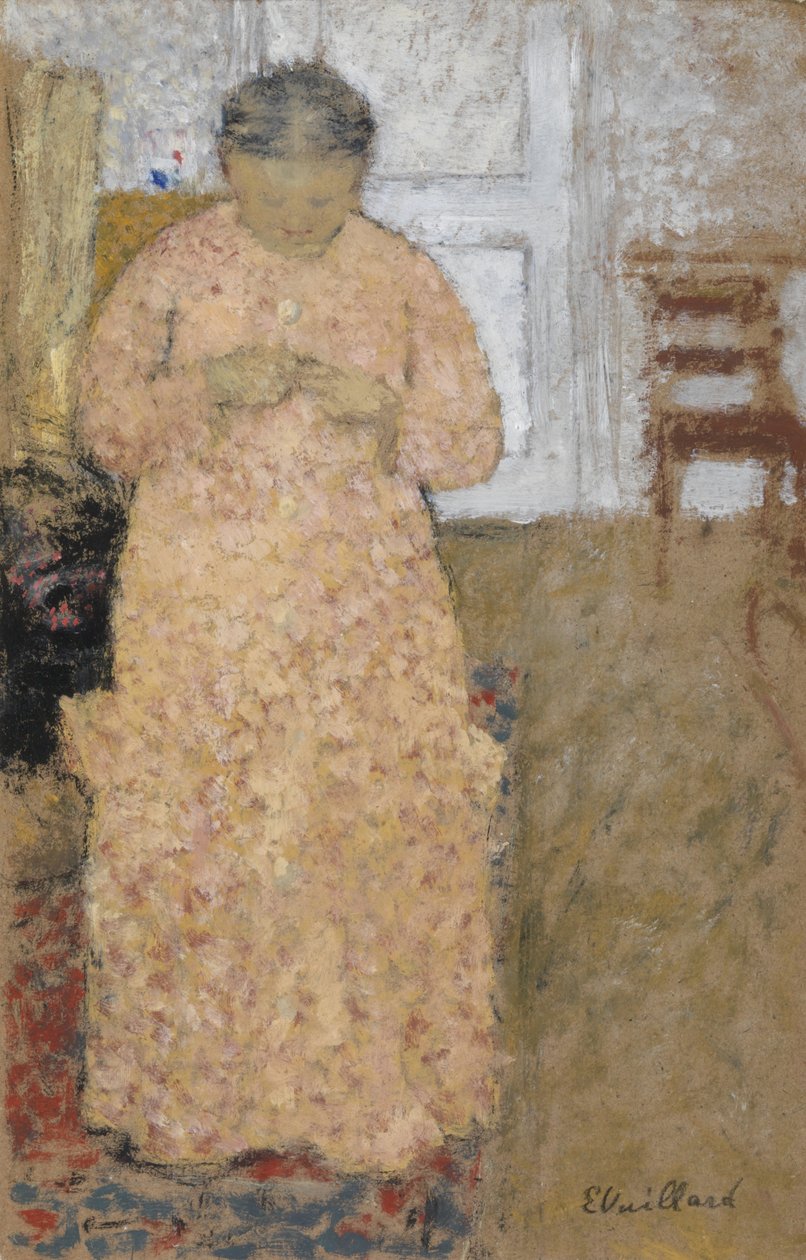 Knitting Woman in Pink Dress av Edouard Vuillard