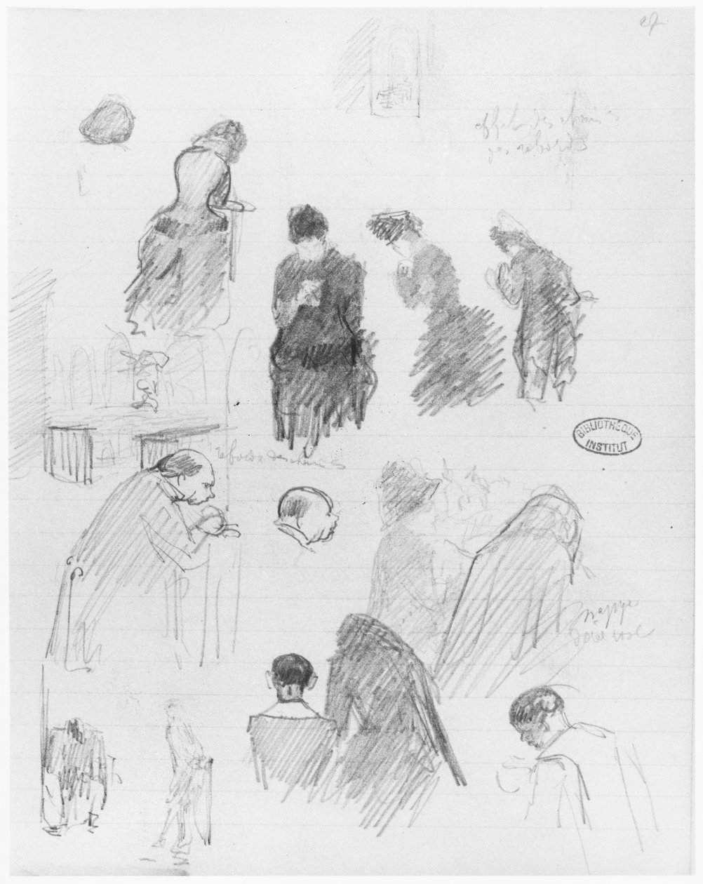 Sida ur en skissbok, 1890-1940 (blyerts på linjerat papper) av Edouard Vuillard
