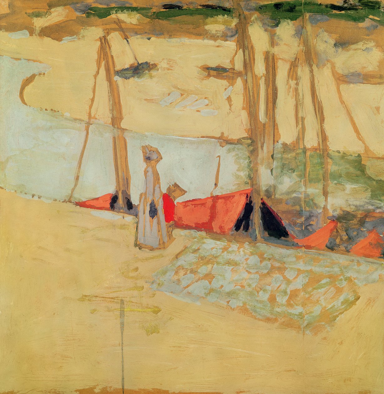 Promenad i hamnen i Le Pouliguen, 1908 (stämpel på kort) av Edouard Vuillard