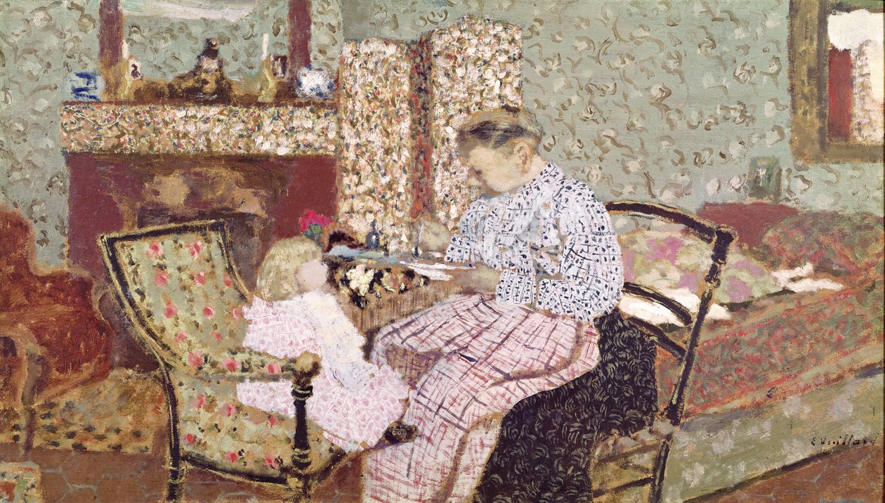 Woman Feeding a Child (Annette, dotter till Ker Xavier Roussel) 1901 (olja på kort monterad på panel) av Edouard Vuillard