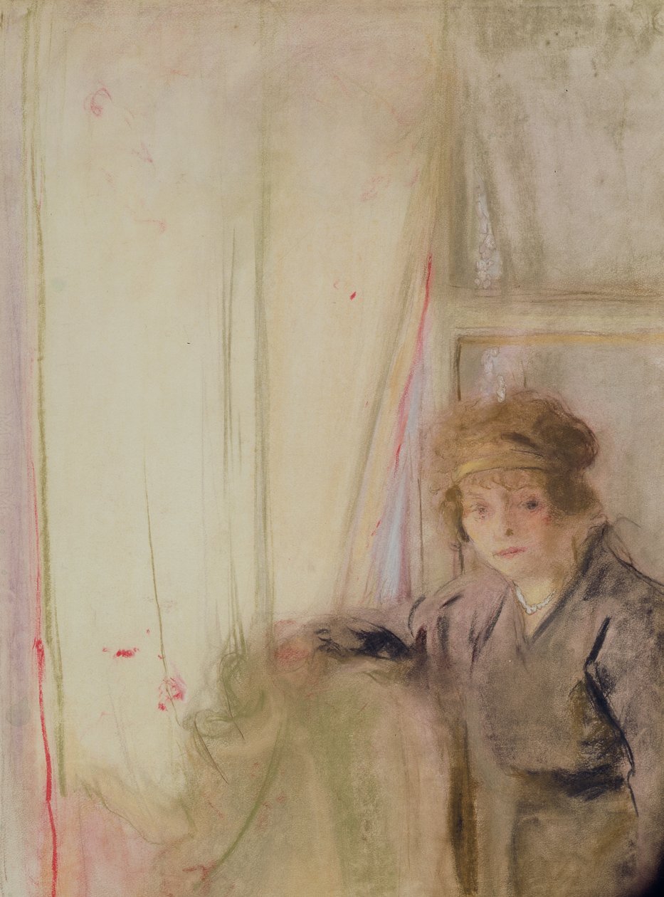 Kvinna som lutar sig mot ett fönster (pastell på papper) av Edouard Vuillard