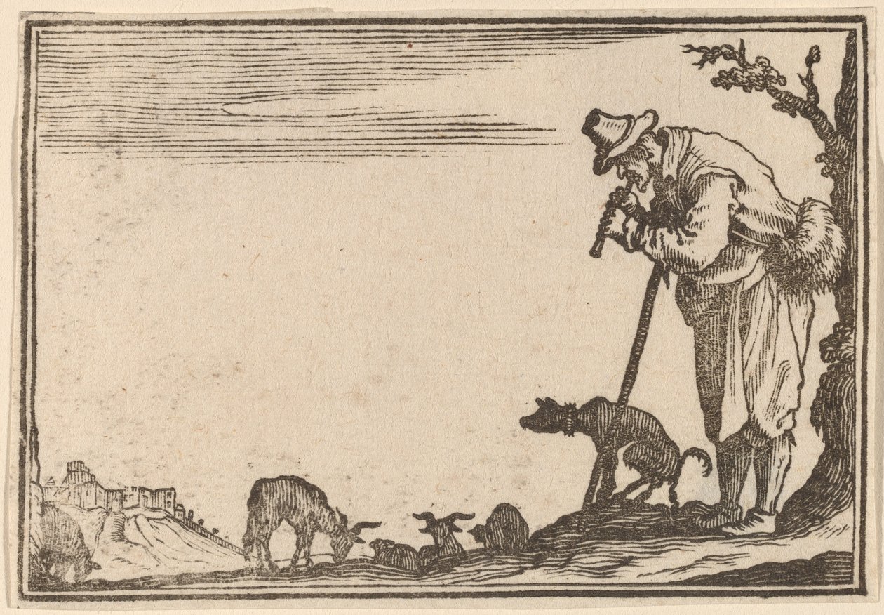 Herde som spelar flöjt av Edouard Eckman after Jacques Callot