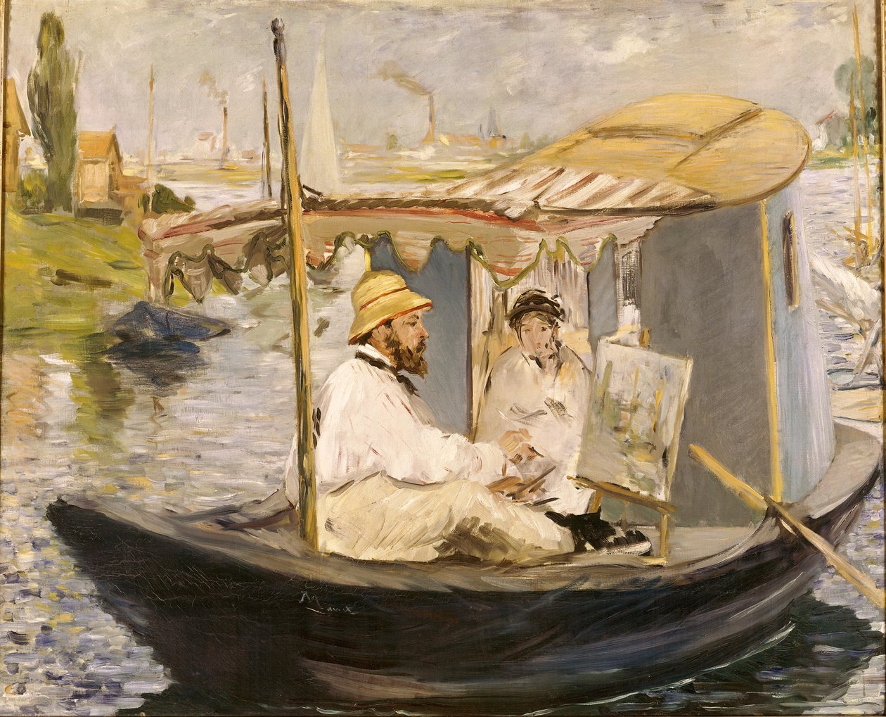 Claude Monet målar i sin ateljébåt av Édouard Manet