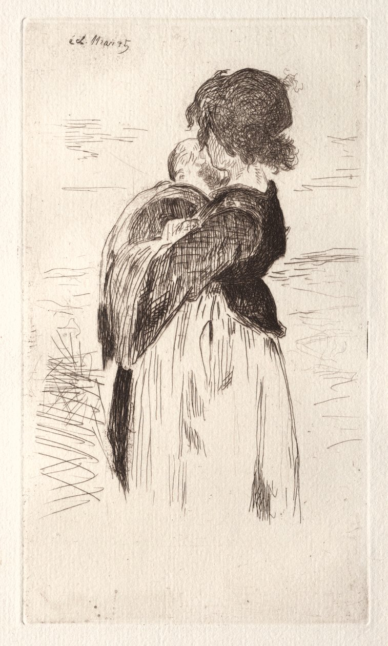 Den lilla flickan håller en baby. av Édouard Manet