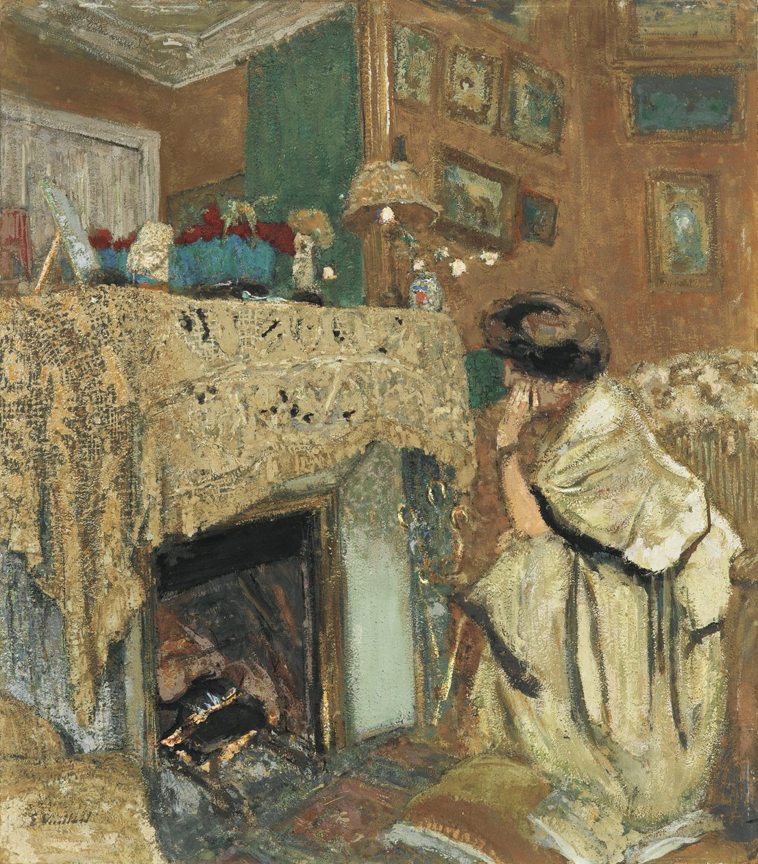 Madame Hessel vid den öppna spisen, 1917-1918 av Edouard Vuillard