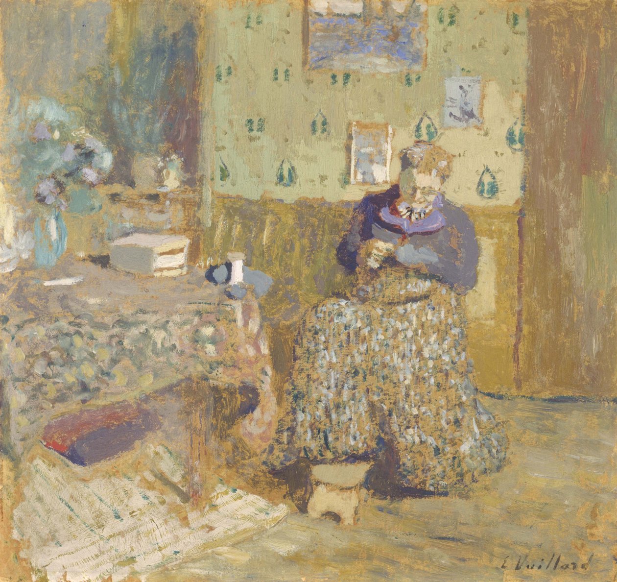 Madame Vuillard sömnad, 1920 av Edouard Vuillard