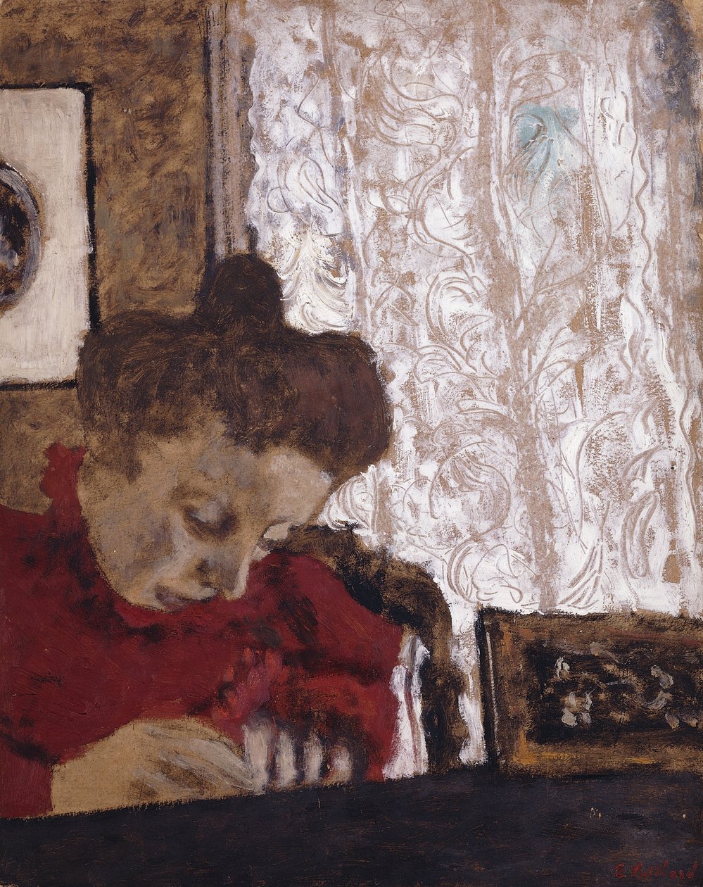 Marie Vuillard skriver; Marie Vuillard skriver, c.1895 av Edouard Vuillard