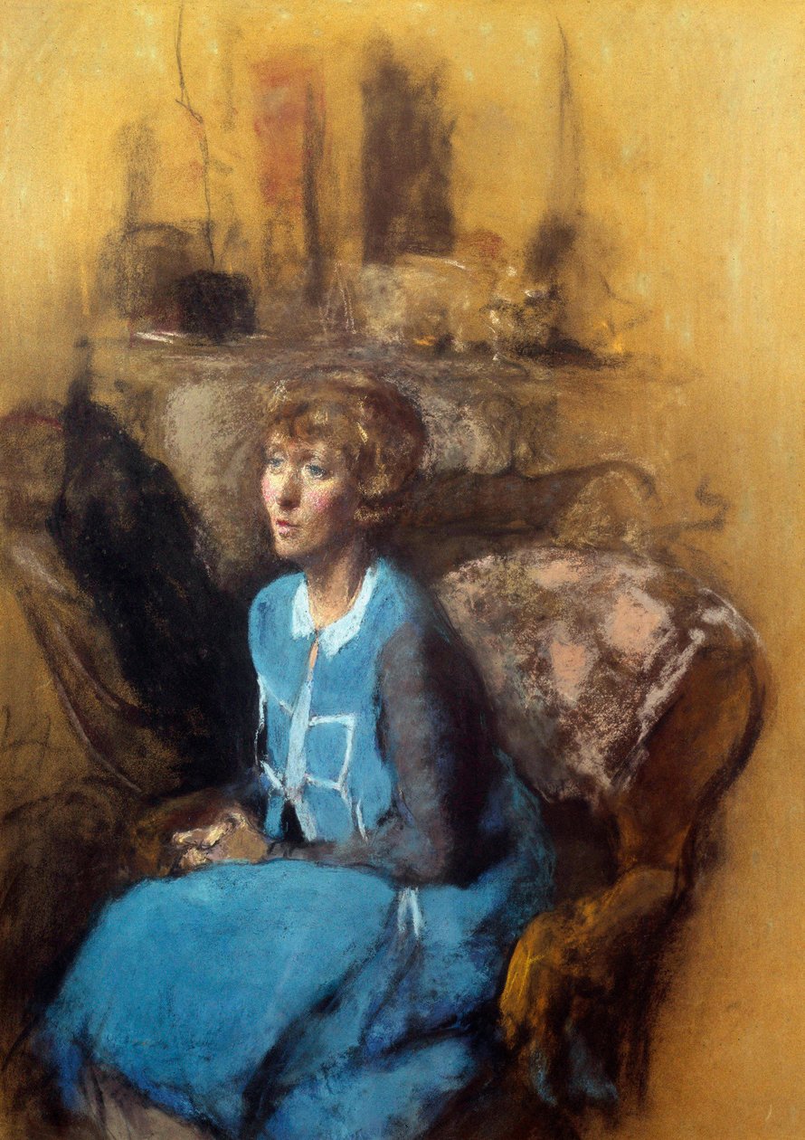 Den blå klänningen, 1900-talet (akvarell) av Edouard Vuillard