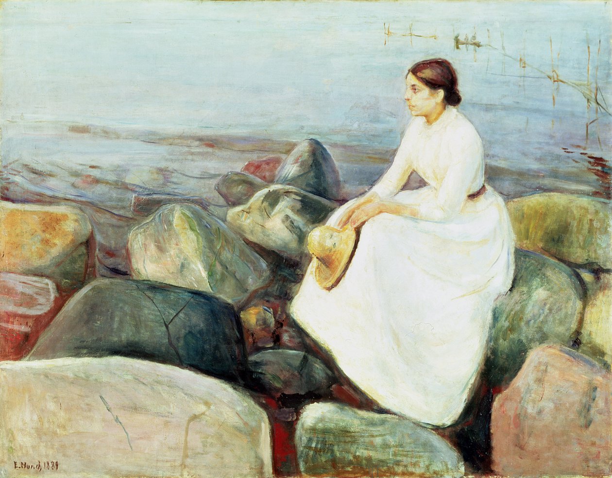 Inger på stranden eller kvällen (Sommarnatt vid havet, 1889) av Edvard Munch