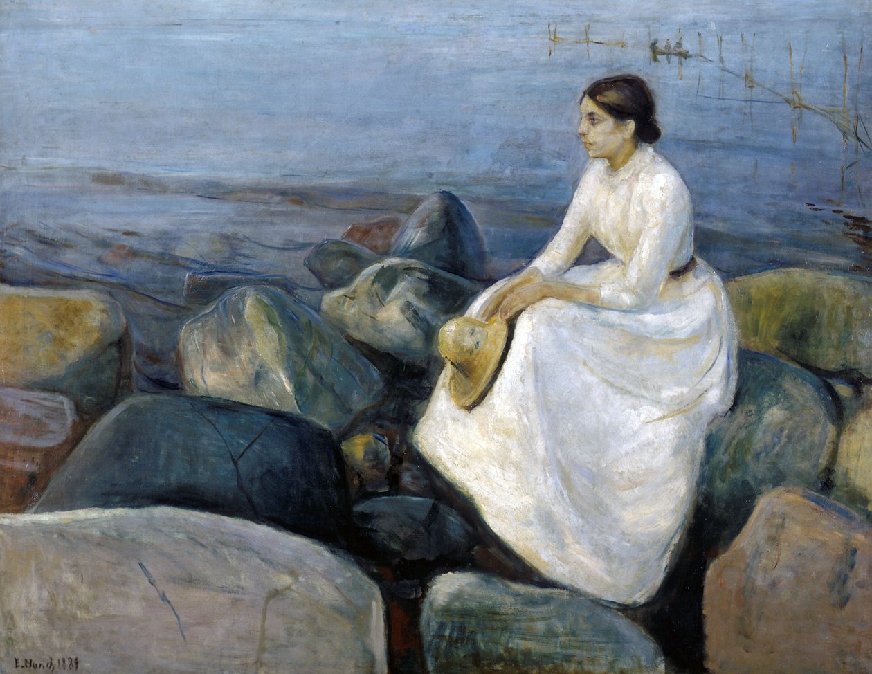 Summer night, Inger on the beach  av Edvard Munch