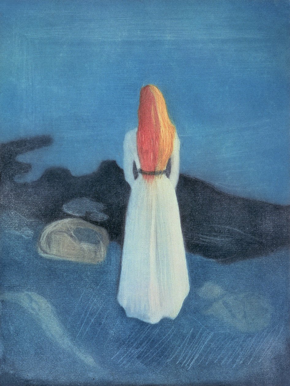 Ung flicka på en brygga (färgad etsning och skrapad akvatint) av Edvard Munch