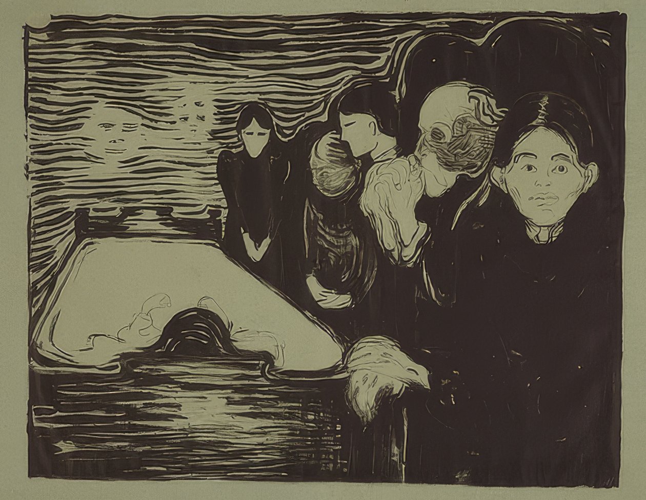 Vid dödsbädden. 1896 av Edvard Munch