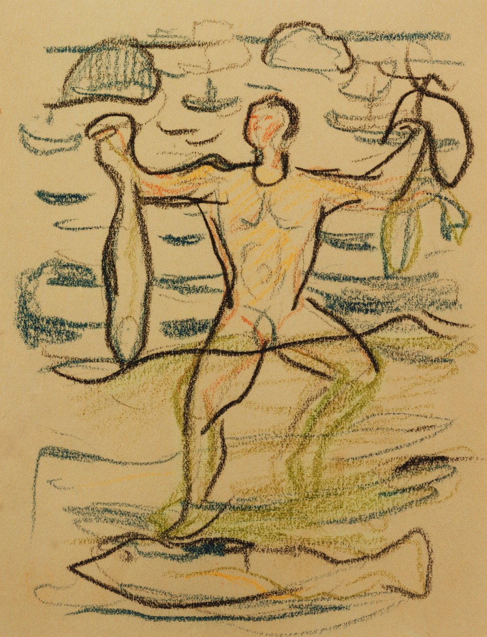 Badare med fisk, ca. 1915-20 (färgade kritor) av Edvard Munch