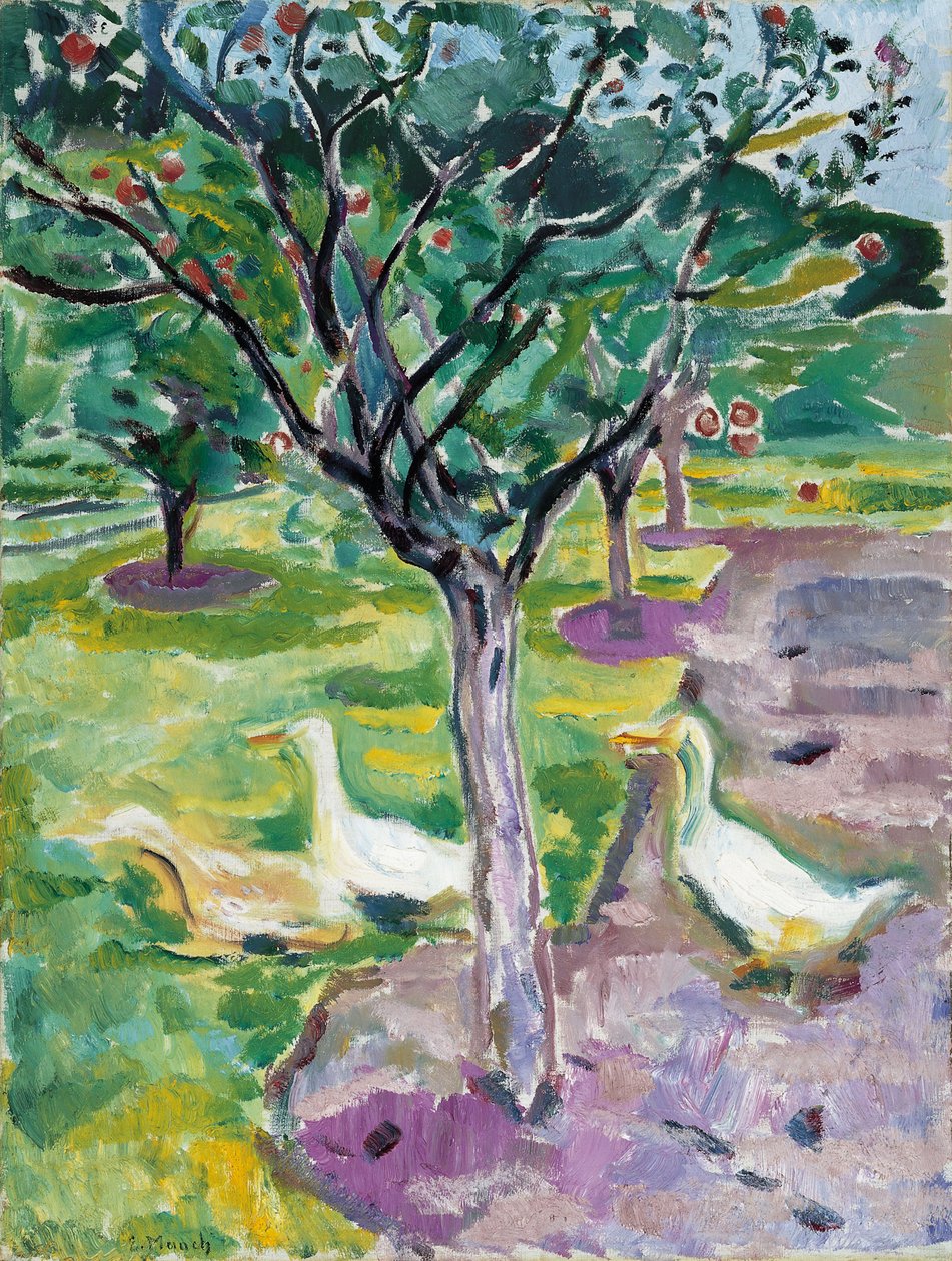 Gäss i en fruktträdgård, ca. 1911 av Edvard Munch