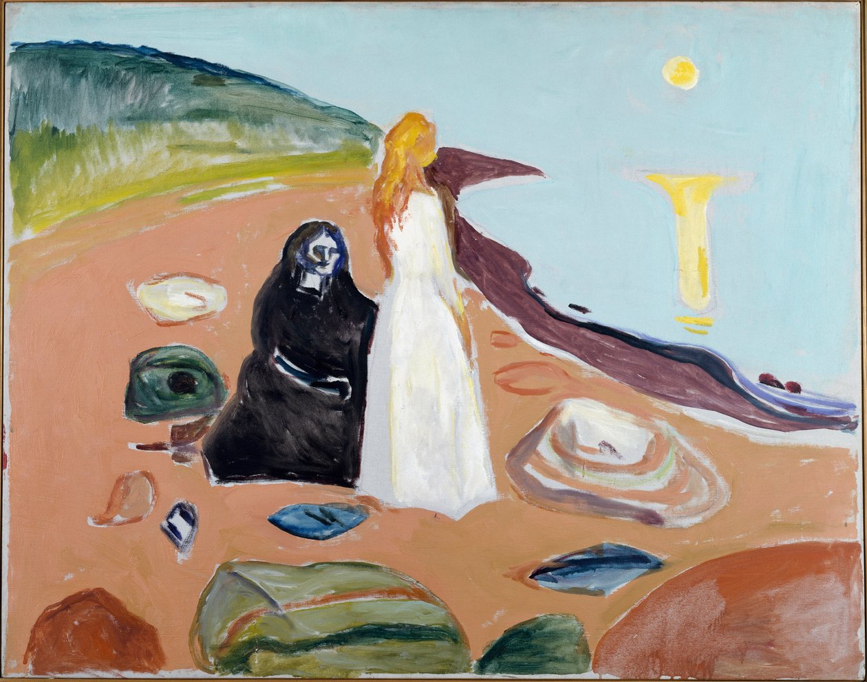 Två kvinnor på stranden (målning, ca 1935) av Edvard Munch