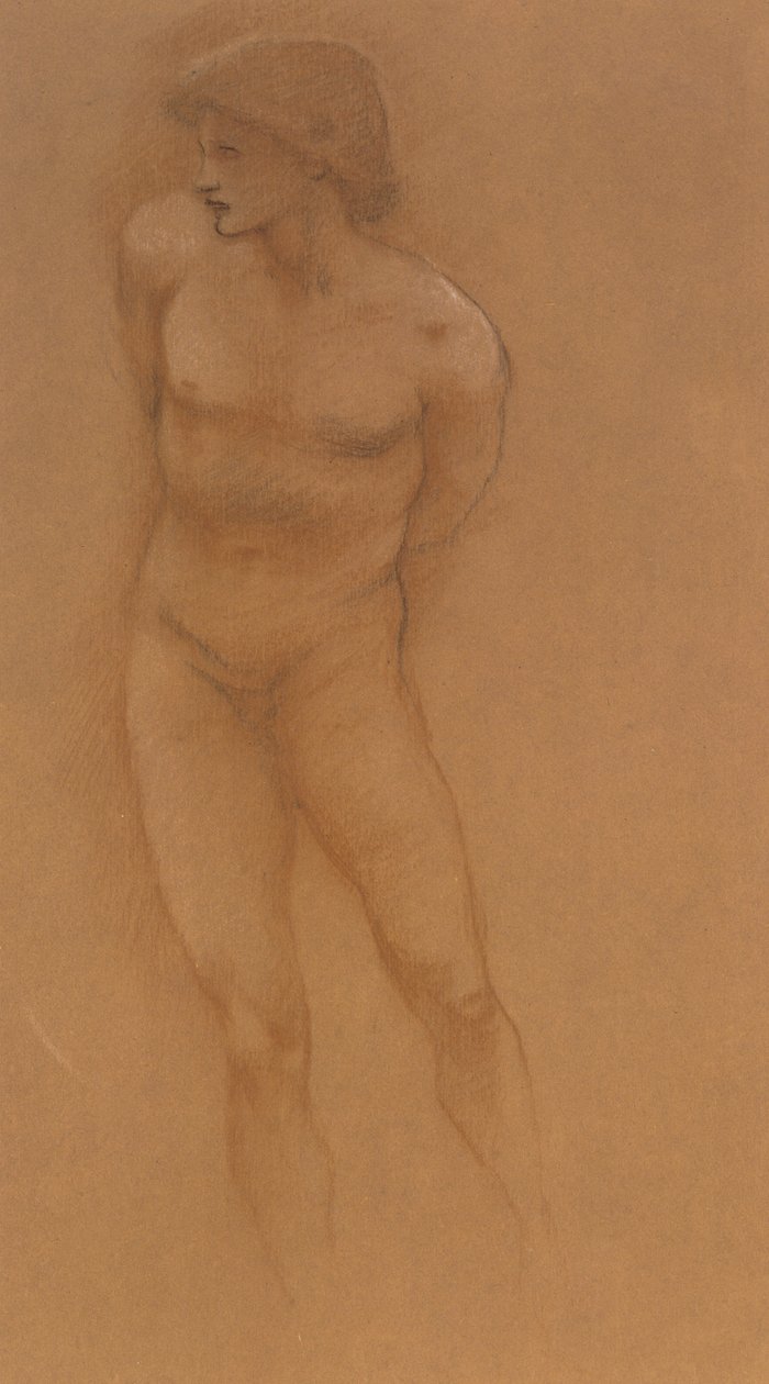 En studie för "The Car of Love" (röd och svart krita på papper) av Edward Burne Jones