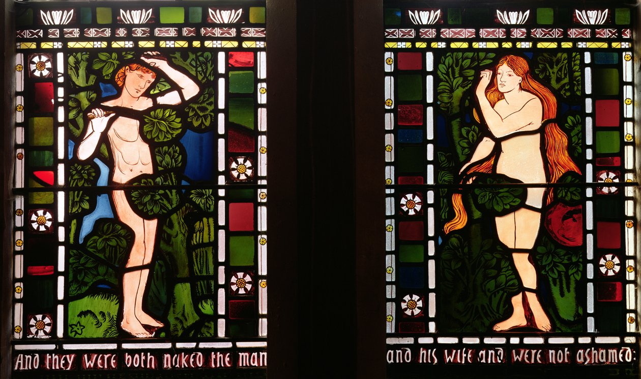Adam och Eva i Edens lustgård, 1861 (målat glas) av Edward Burne Jones