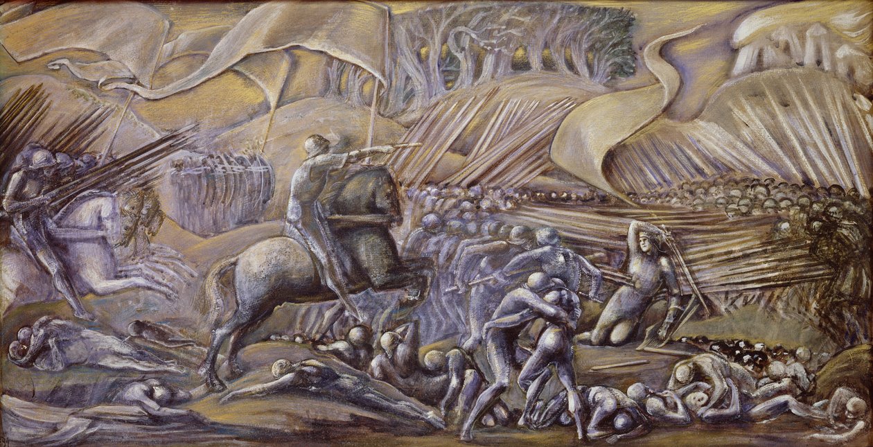 Vita vya Flodden Field, 1882 (gouache na wc kwenye karatasi) vilipigwa av Edward Burne Jones