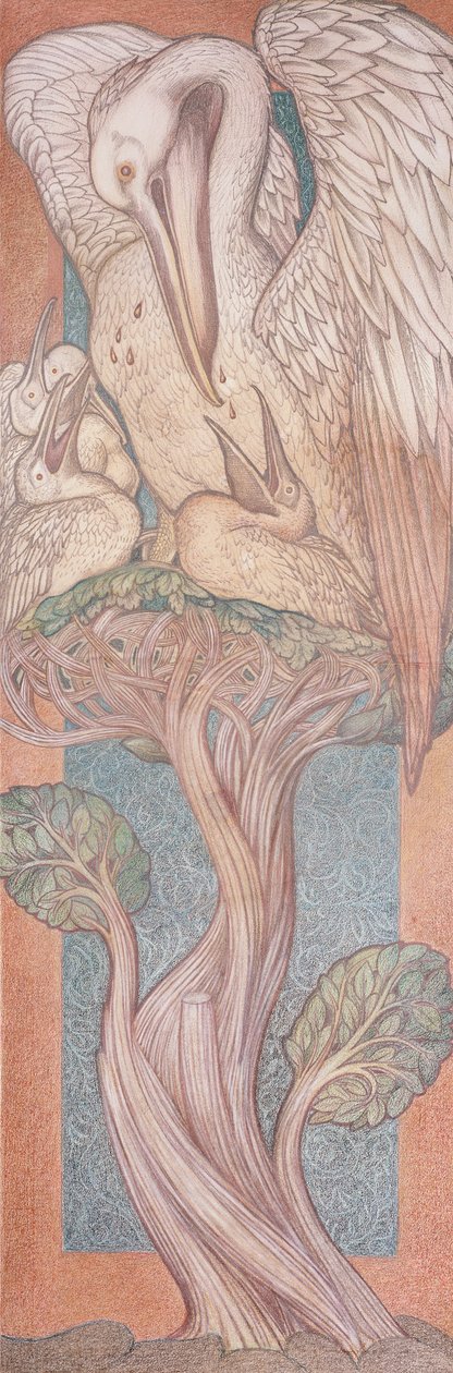 Pelikanen, teckning för glasmålningar för William Morris Company, 1880 (färgkrita på papper) av Edward Burne Jones