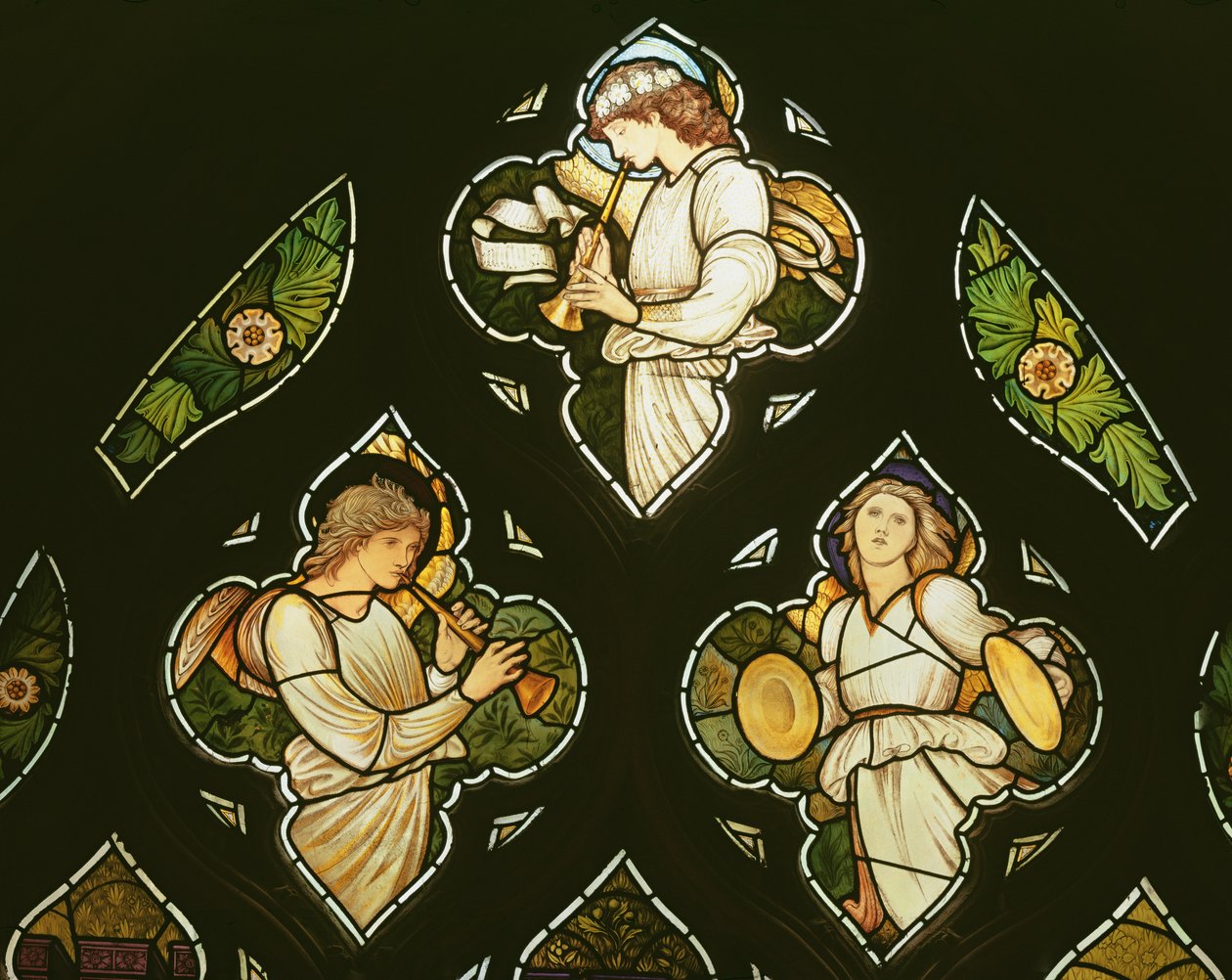 Musical Angels, 1870-talet (målat glas) av Edward Burne Jones
