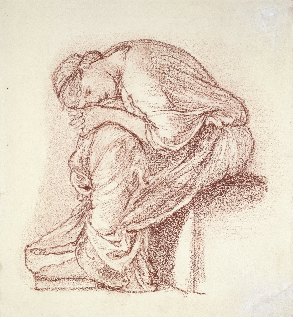 Sittande figur av en kvinna (mörkröd krita på vitt papper) av Edward Burne Jones