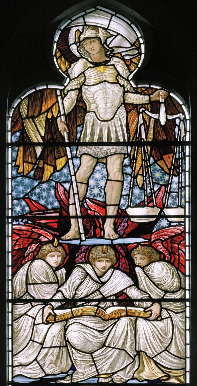 St Michael Weighing Souls, The Last Judgment detalje, 1876 swed av Edward Burne Jones
