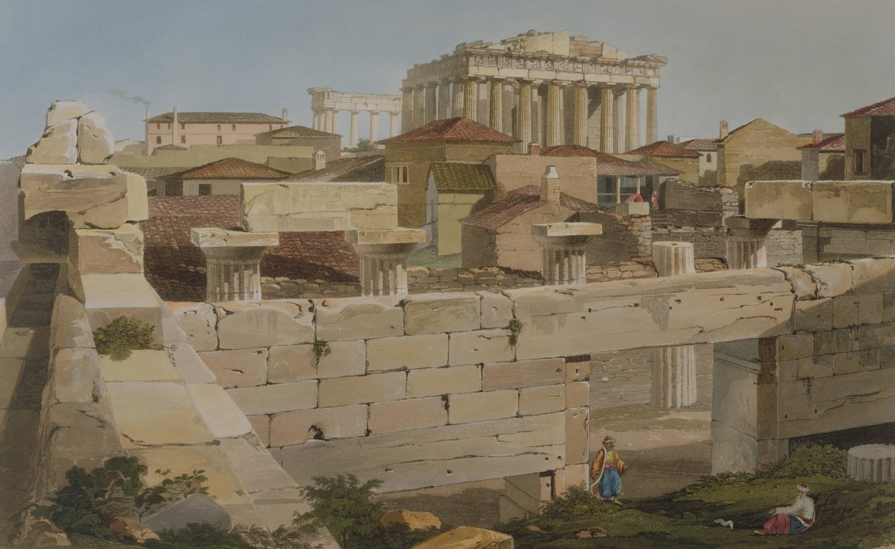 Utsikt över Parthenon från Propylaea, tavla 7 från del 2 av "Views in Greece", graverad av J. Bailey, 1819 (akvatint). av Edward Dodwell