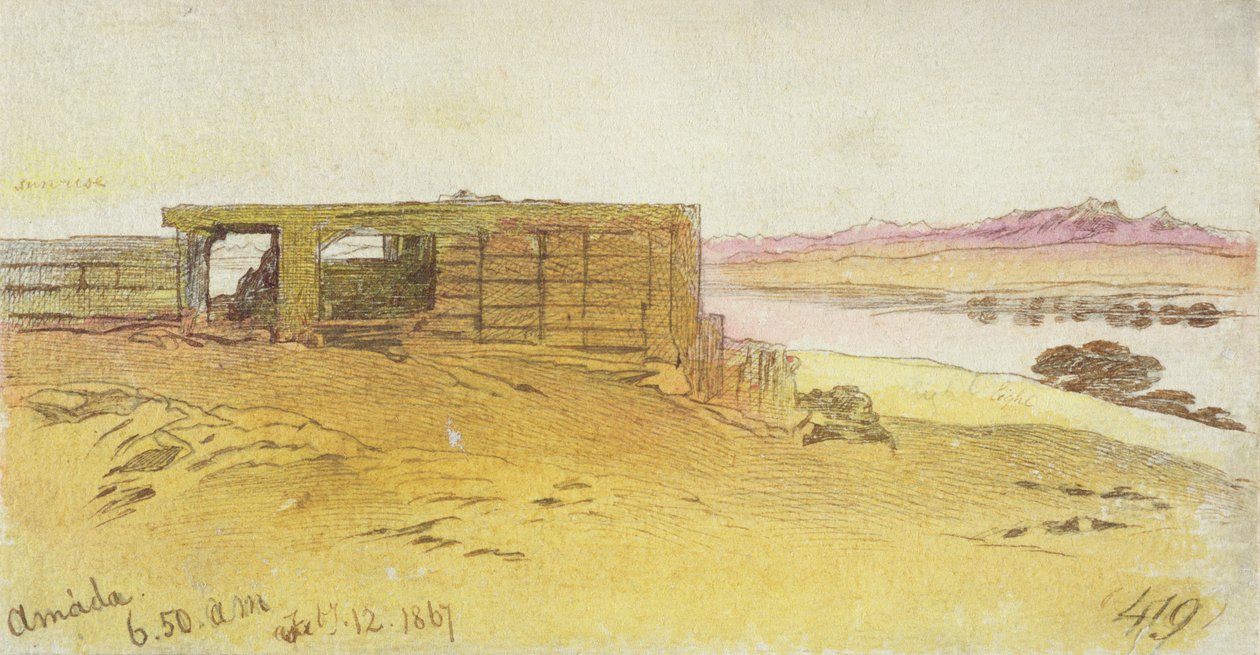 Amada, 06:50, 12 februari 1867, (penna och brunt bläck med wc över grafit) av Edward Lear