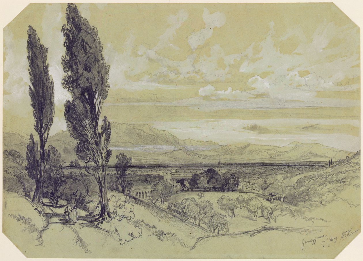 Genazzano, 17 maj 1838 (grafit på papper) av Edward Lear