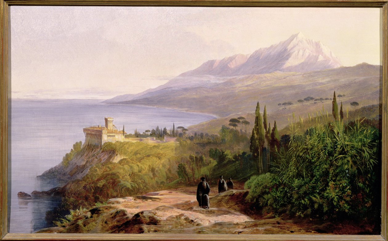 Berget Athos och klostret Stavroniketes, 1857 av Edward Lear