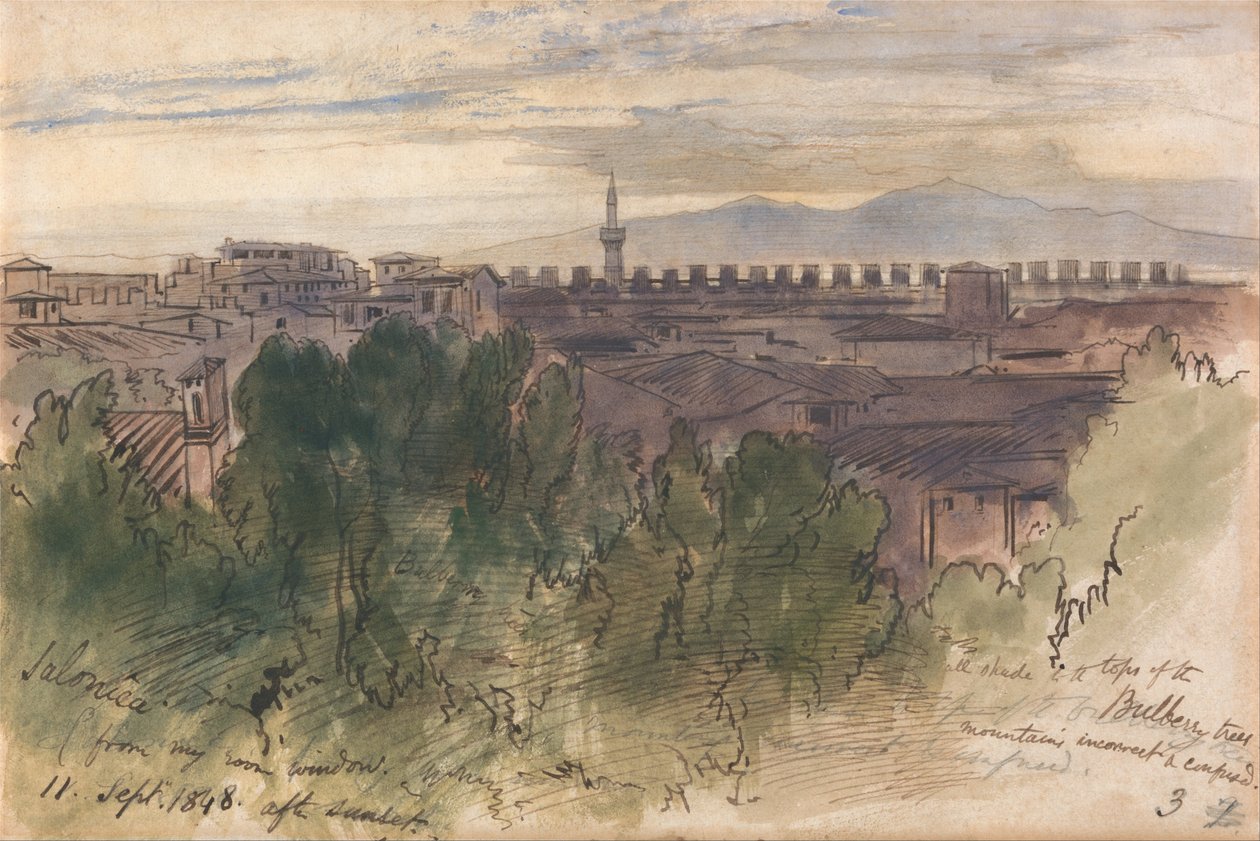 Salonica, från mitt rumsfönster, 11 september 1848, efter solnedgången av Edward Lear