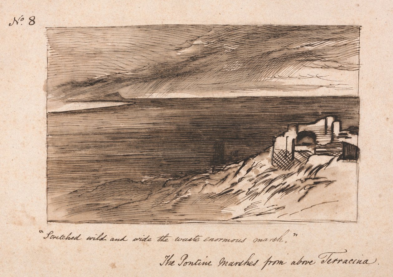 Pontinmyrarna ovanför Terracina av Edward Lear