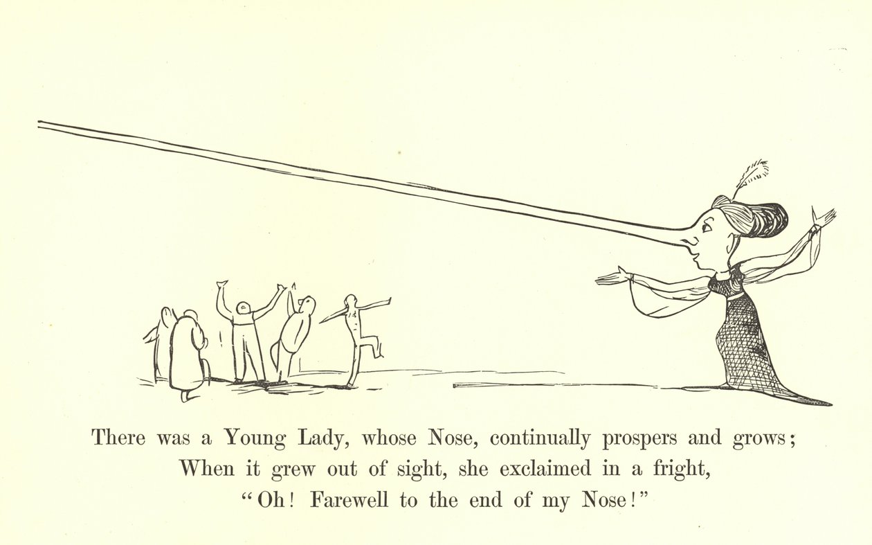 Det fanns en ung dam vars näsa ständigt blomstrade och växte. av Edward Lear