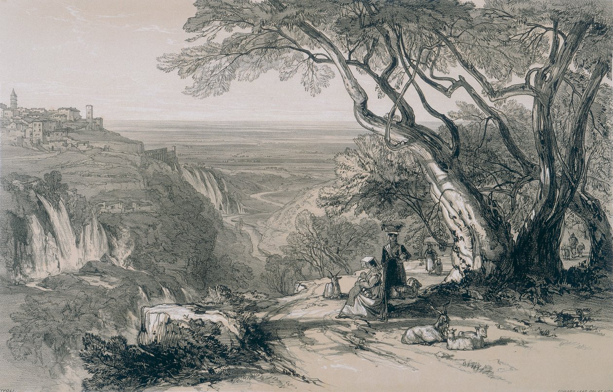 Utsikt i Rom och dess omgivningar: Tivoli med utsikt över Anio av Edward Lear