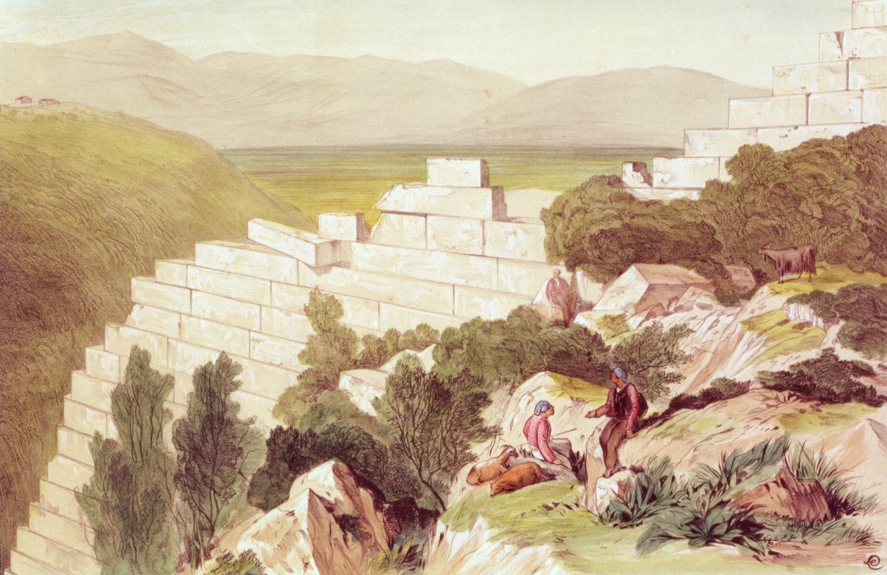 Det antika Samos murar, Kefalonia, 1800-talet (akvarell) av Edward Lear