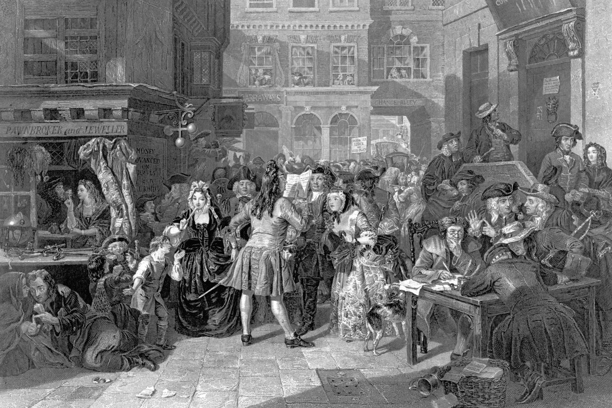 Scen i Change Alley under South Sea Bubble, 1853 av Edward Matthew Ward