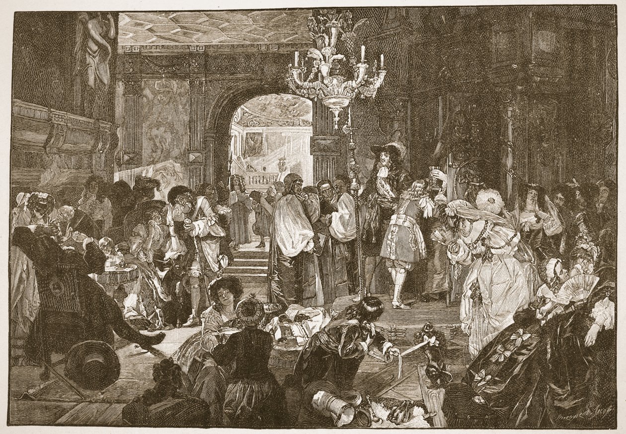 Ante-kammaren, Whitehall, under Charles II:s döende ögonblick, illustration från 
