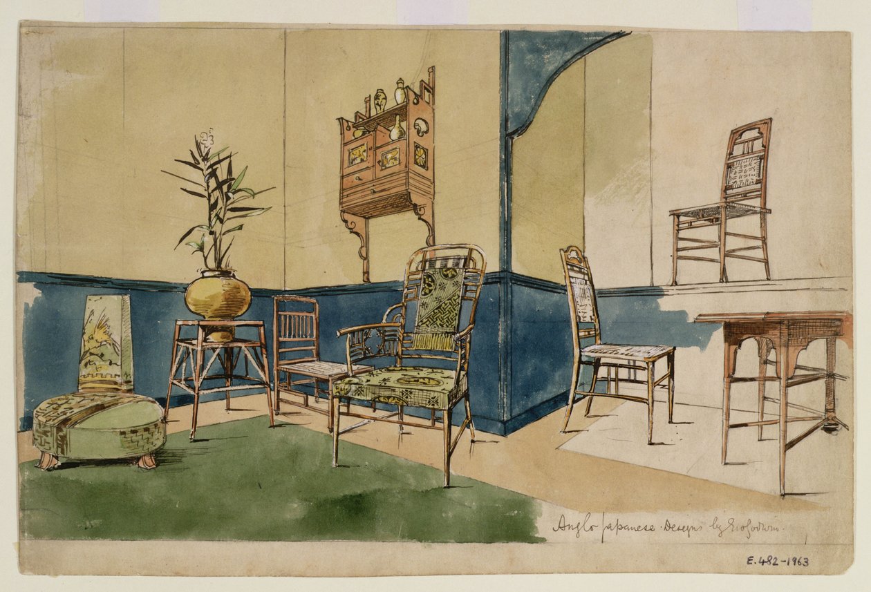 Anglo-japanska mönster, ca 1860 (penna och svart bläck och wc på papper) av Edward William Godwin