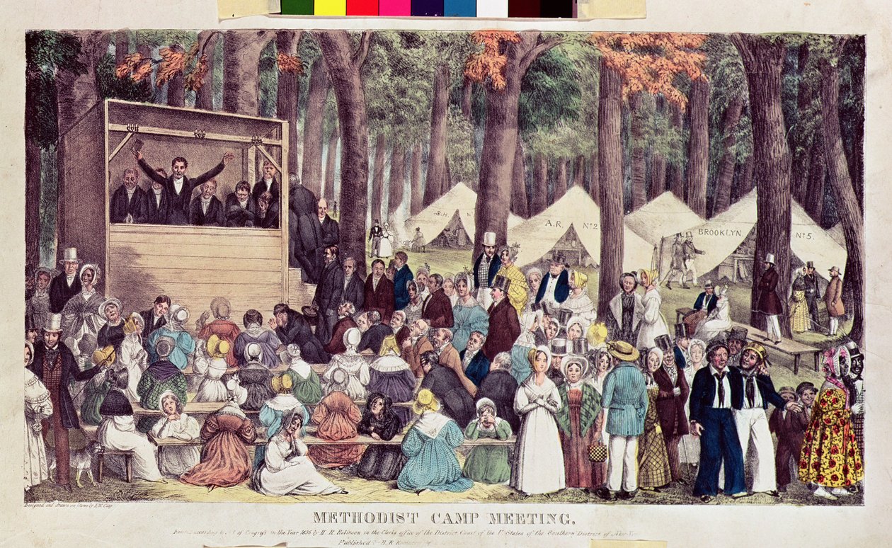 Metodistlägermöte, graverad av Henry R. Robinson (fl.1833-51) 1836 av Edward Williams Clay